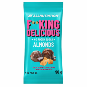 AllNutrition F**king Delicious Almonds - Milk & White Choco Coconut - Диетични Бадеми в Шоколад, Вкус Шоколад и кокос, Разфасовка 90g