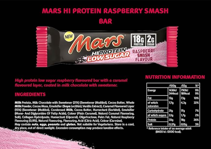 Mars Hi Protein Bar Low Sugar 55g Milk Choc Rasp