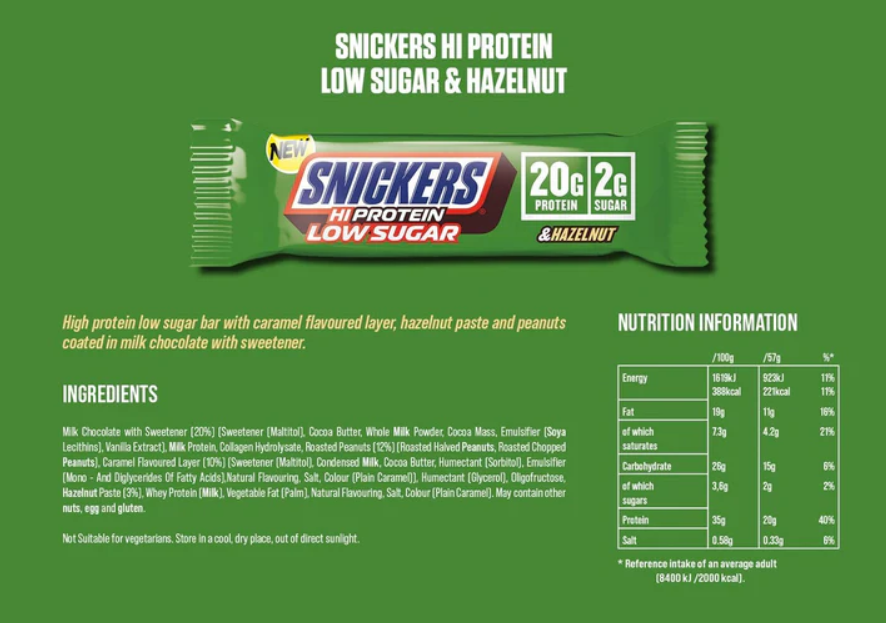 Snickers Hi Protein Bar Low Sugar 57g Hazelnut