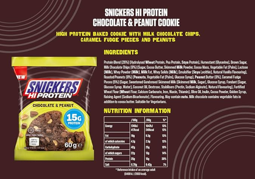 Snickers Hi Protein Cookie 60g Chocolate Peanut Snickers Hi Protein Cookie 60g Chocolate Peanut